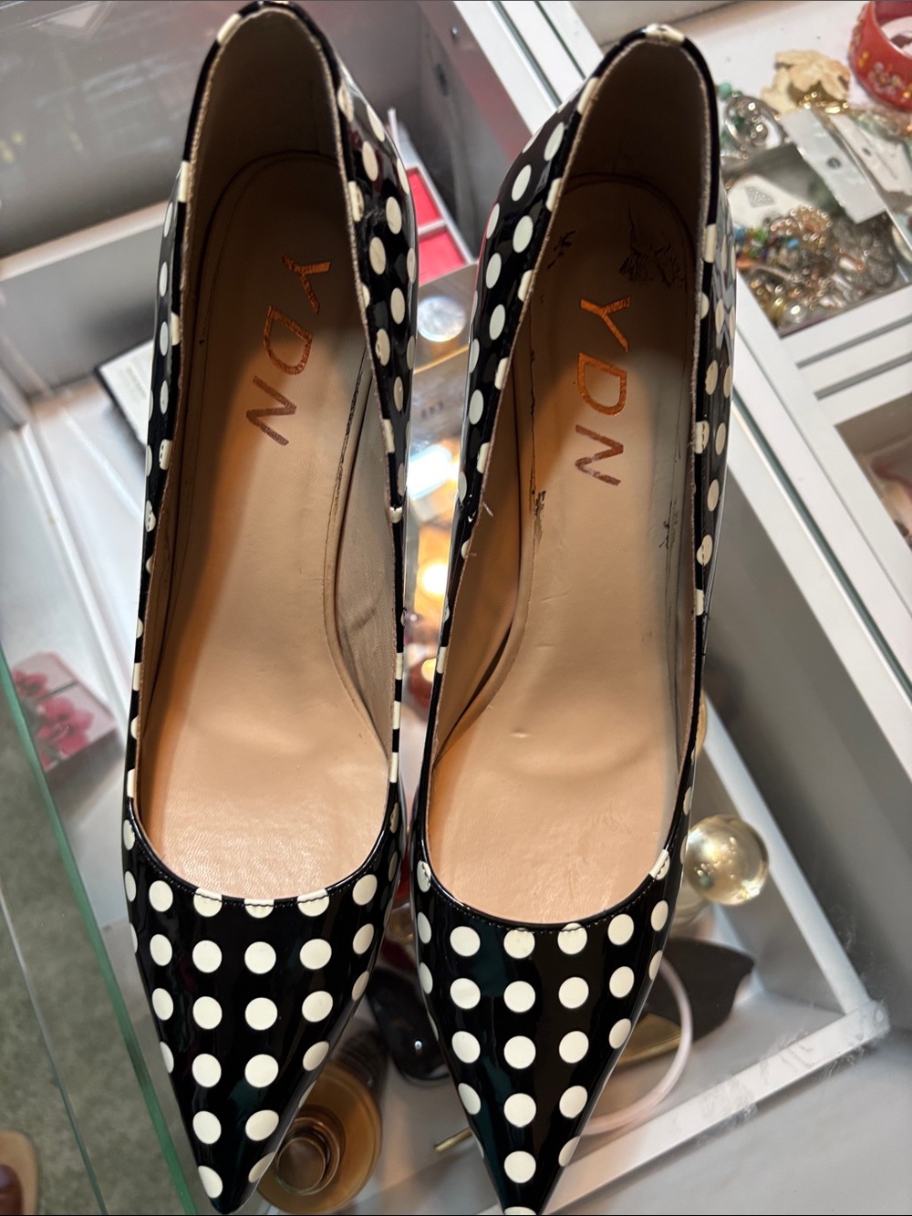YDN Black and White Polka Dot Pointed Pumps